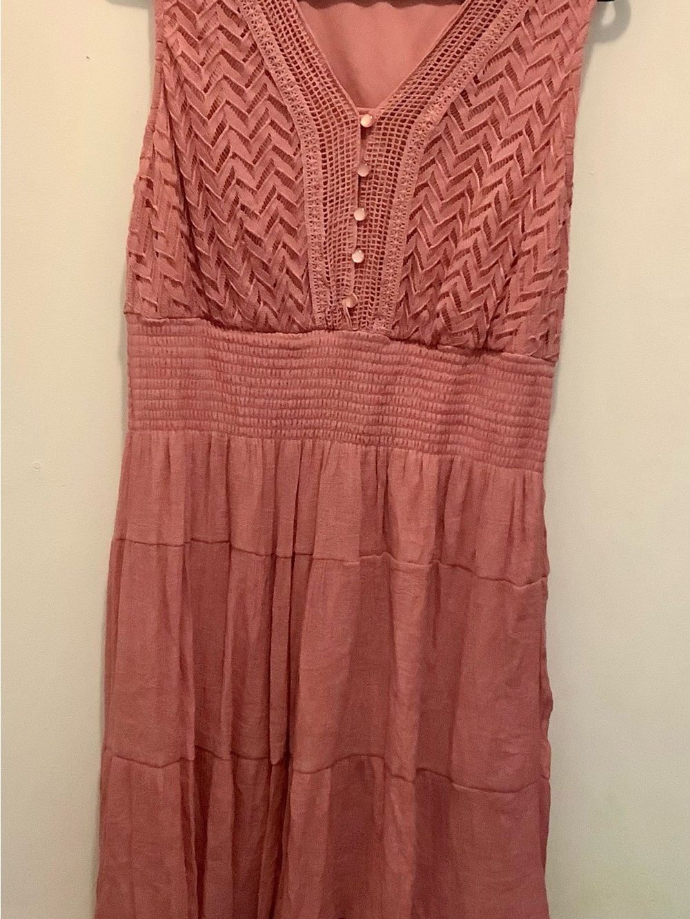 Women's Midi Dress with Crochet Bodice - Dusty Rose